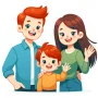DALL·E 2024-06-07 22.42.05 - A vector illustration of a happy family with three members. The family includes a father, a mother, and a child, all smiling and waving. The father ha